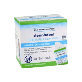 Dr. B Dental Solutions Cleanadent Dental Wipes, Denture Cleaner Removes Adhesives, Food, Stains, and Odor 30 Count Pack of 2