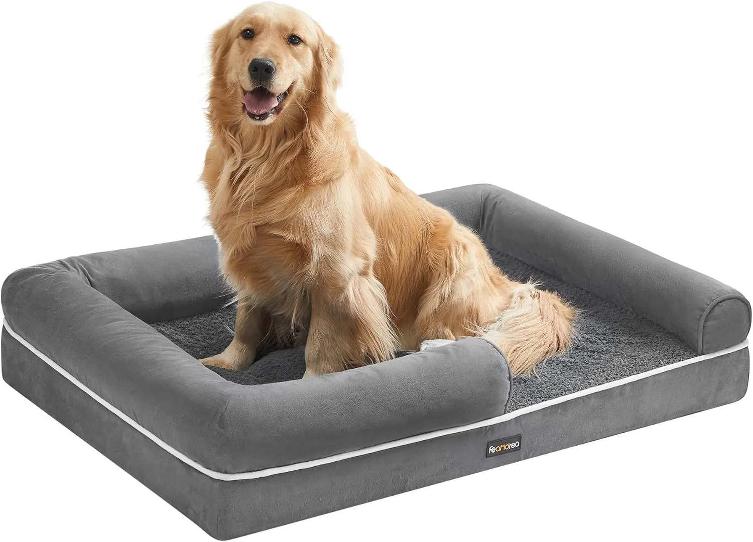 Feandrea Orthopedic Dog Bed - Large, Waterproof, Removable Washable Cover, Non-Slip, Raised Edges, 42 x 32 x 8 Inches, Light Gray UPGW077G02V1