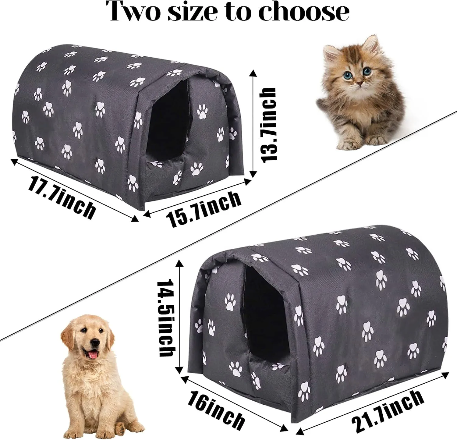 Fhiny Stray Cats Shelter, Waterproof Outdoor Cat House Foldable Warm Pet Cave for Winter Wild Animal Tent Bed Anti-Slip Kitten Cave for Feral Cat Dog Puppy Weatherproof Black (M:17.7"15.7"13.7")