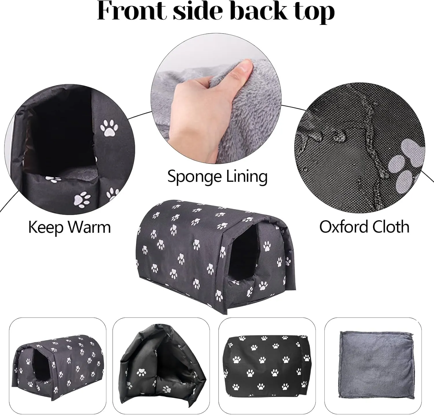 Fhiny Stray Cats Shelter, Waterproof Outdoor Cat House Foldable Warm Pet Cave for Winter Wild Animal Tent Bed Anti-Slip Kitten Cave for Feral Cat Dog Puppy Weatherproof Black (M:17.7"15.7"13.7")