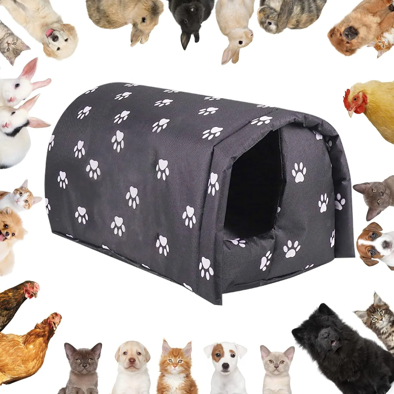 Fhiny Stray Cats Shelter, Waterproof Outdoor Cat House Foldable Warm Pet Cave for Winter Wild Animal Tent Bed Anti-Slip Kitten Cave for Feral Cat Dog Puppy Weatherproof Black (M:17.7"15.7"13.7")