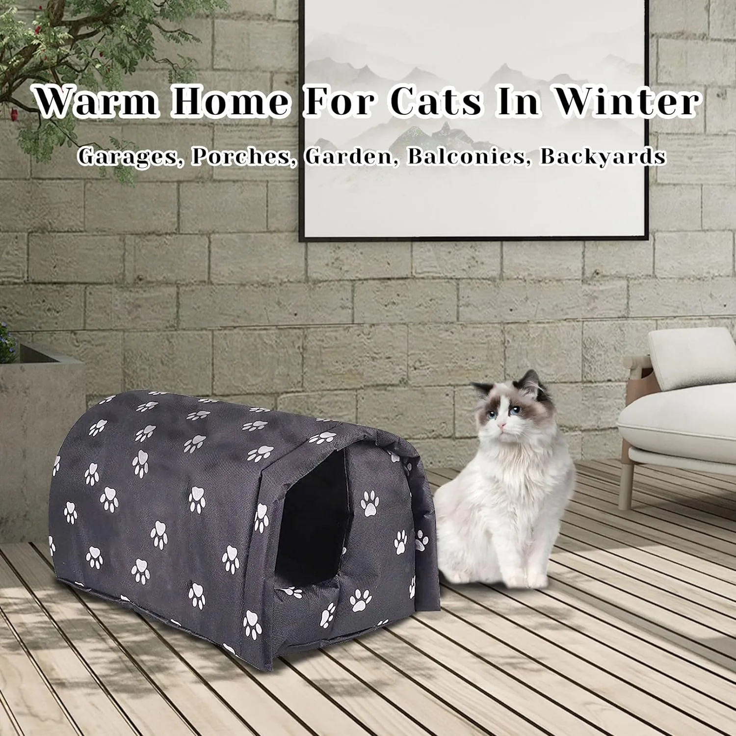 Fhiny Stray Cats Shelter, Waterproof Outdoor Cat House Foldable Warm Pet Cave for Winter Wild Animal Tent Bed Anti-Slip Kitten Cave for Feral Cat Dog Puppy Weatherproof Black (M:17.7"15.7"13.7")