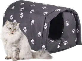 Fhiny Stray Cats Shelter, Waterproof Outdoor Cat House Foldable Warm Pet Cave for Winter Wild Animal Tent Bed Anti-Slip Kitten Cave for Feral Cat Dog Puppy Weatherproof Black (M:17.7"15.7"13.7")