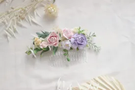 Flower Hair Comb / Purple, Peach Mulberry Paper Rose Wedding Comb