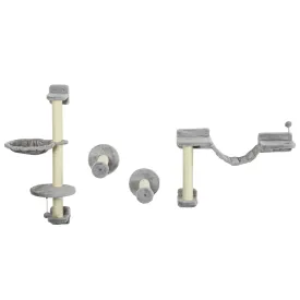 Four-Piece Cat Wall Furniture with Hammock Perches Ladder Scratching Post Grey
