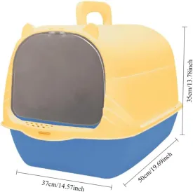 Fully Enclosed Cat Litter Box with Removable Lid & Built-in Scoop, XX-inch Splash-Proof Plastic PP Odor Control Cat Toilet for Multi-Cat Households/Senior Cats, Easy Clean Litter Tray(Grey)