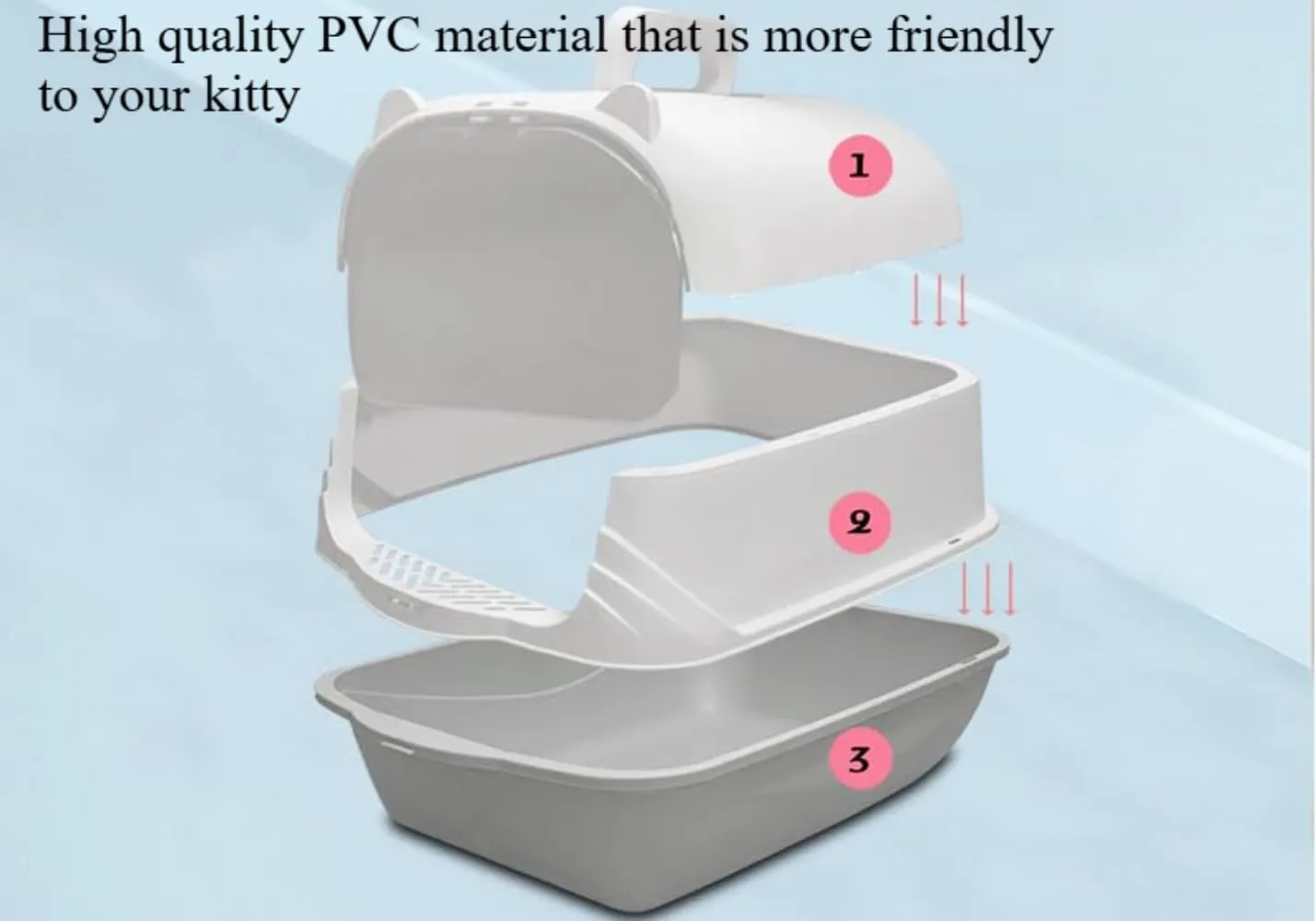 Fully Enclosed Cat Litter Box with Removable Lid & Built-in Scoop, XX-inch Splash-Proof Plastic PP Odor Control Cat Toilet for Multi-Cat Households/Senior Cats, Easy Clean Litter Tray(Grey)
