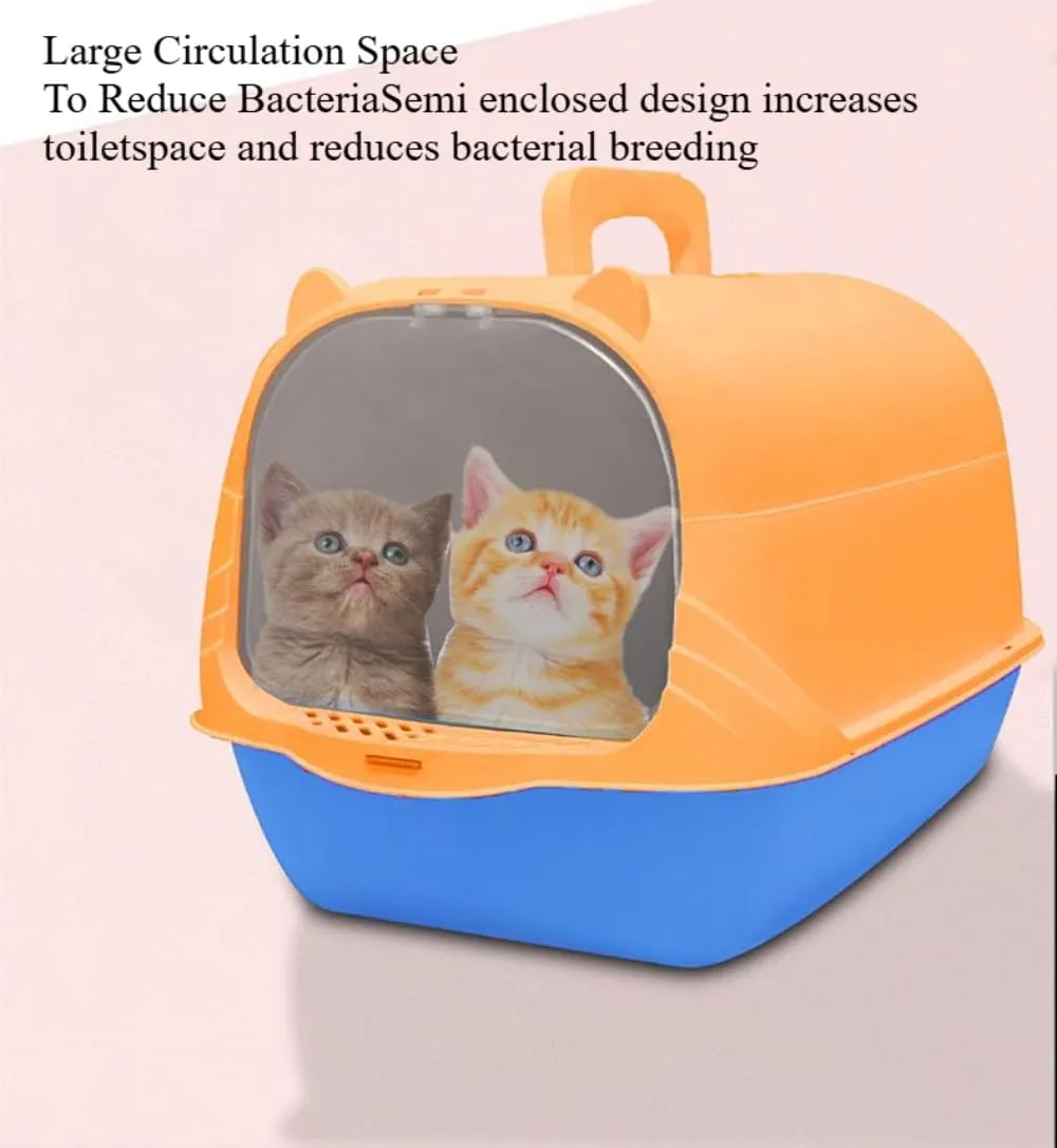 Fully Enclosed Cat Litter Box with Removable Lid & Built-in Scoop, XX-inch Splash-Proof Plastic PP Odor Control Cat Toilet for Multi-Cat Households/Senior Cats, Easy Clean Litter Tray(Grey)