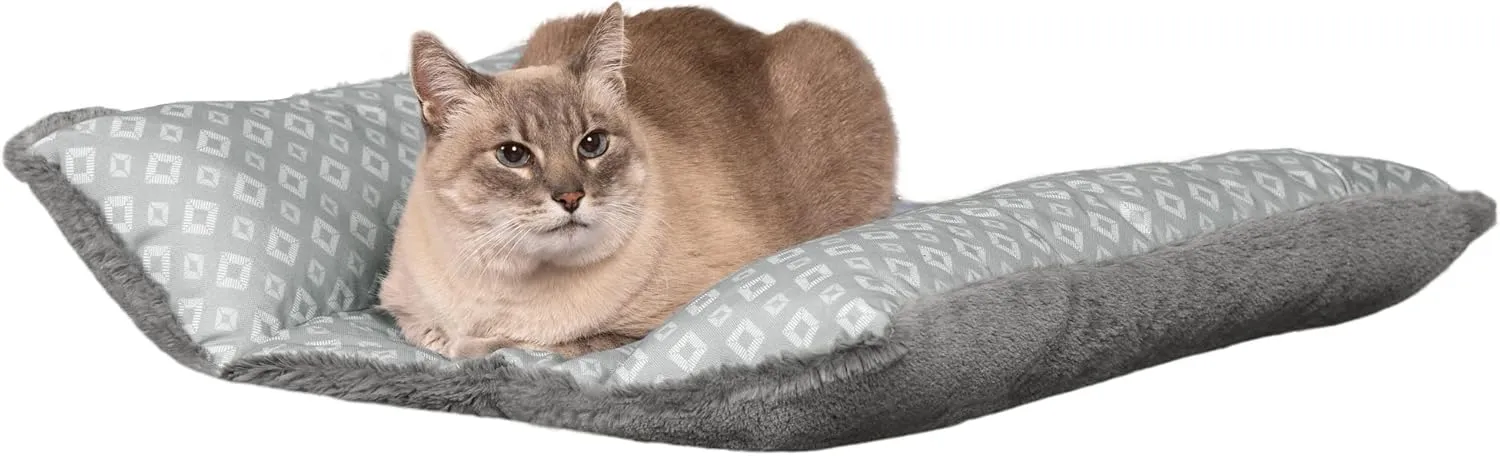 Furhaven Cat Bed for Indoor Cats, Washable w/ Removable Bolsters, For Pets Up to 18 lbs - Plush & Diamond Print Cuddle Loaf Mat - Gray, Large