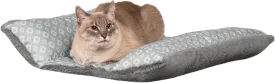 Furhaven Cat Bed for Indoor Cats, Washable w/ Removable Bolsters, For Pets Up to 18 lbs - Plush & Diamond Print Cuddle Loaf Mat - Gray, Large