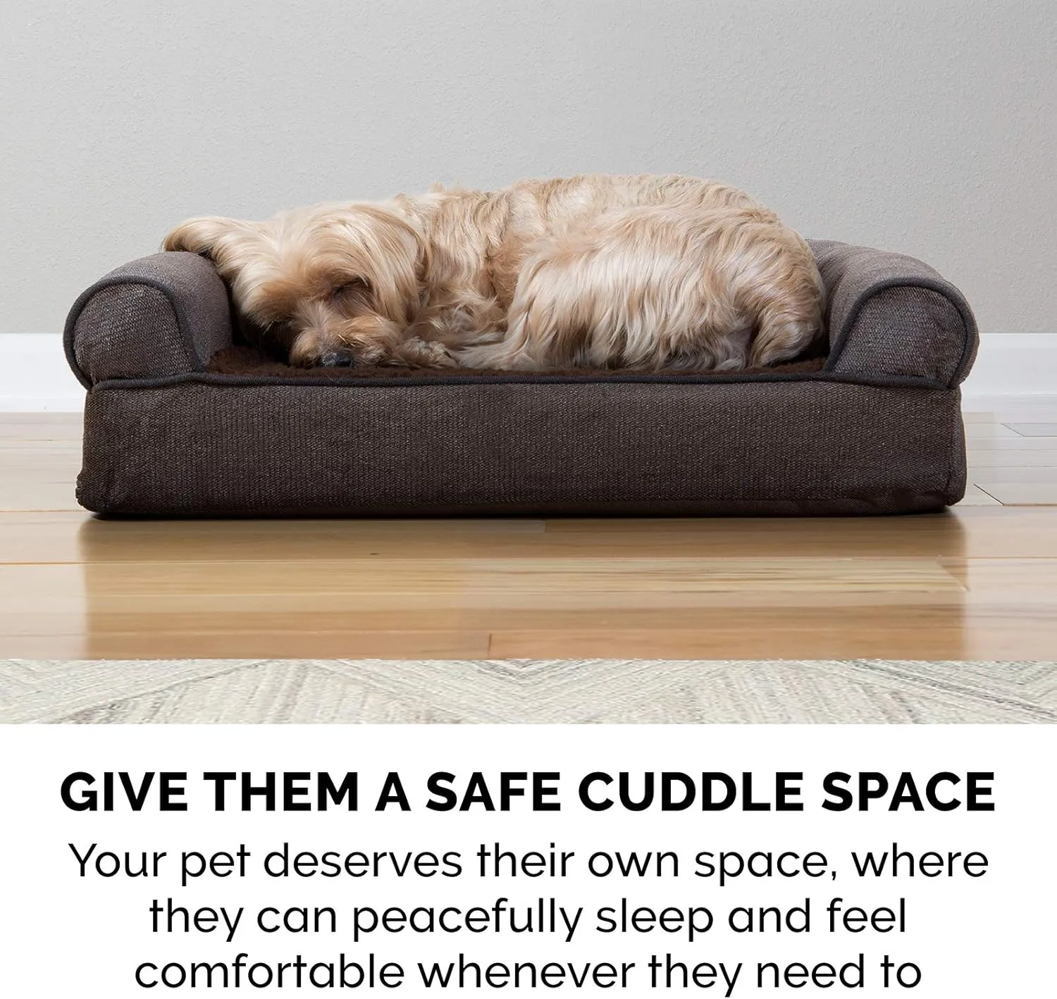 Furhaven Memory Foam Dog Bed for Large/Medium Dogs w/ Removable Bolsters & Washable Cover, For Dogs Up to 55 lbs - Sherpa & Chenille Sofa - Coffee, Large