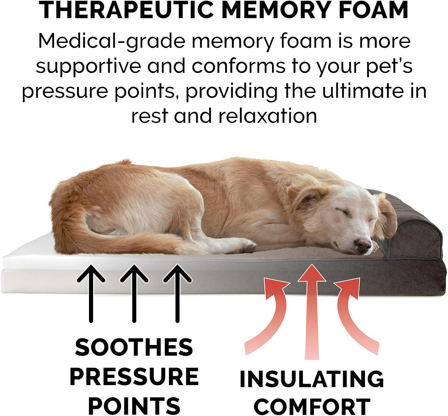 Furhaven Memory Foam Dog Bed for Large/Medium Dogs w/ Removable Bolsters & Washable Cover, For Dogs Up to 55 lbs - Sherpa & Chenille Sofa - Coffee, Large