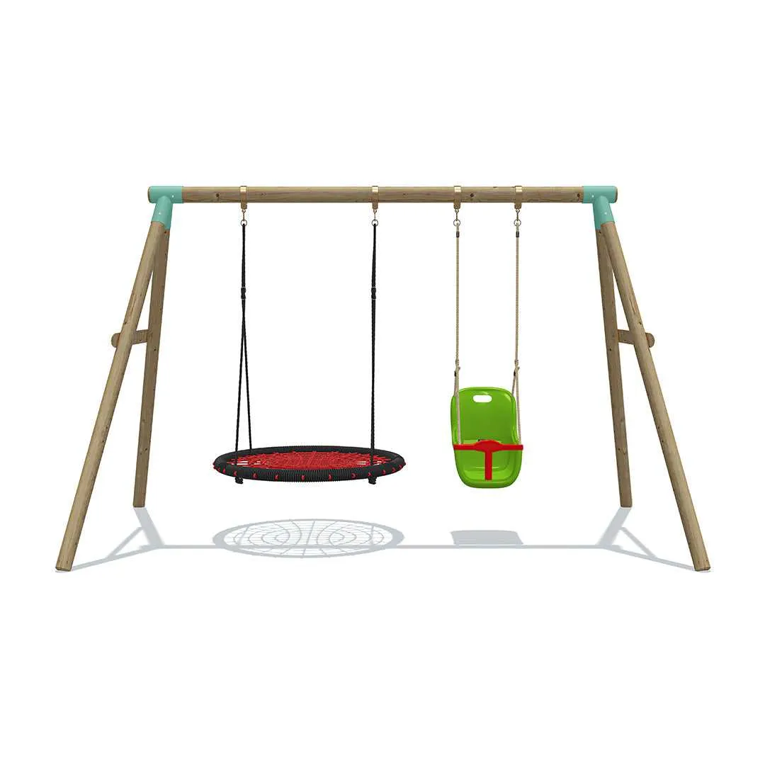 Go Wild 120cm Round Nest Wooden Swing Set with Baby Seat