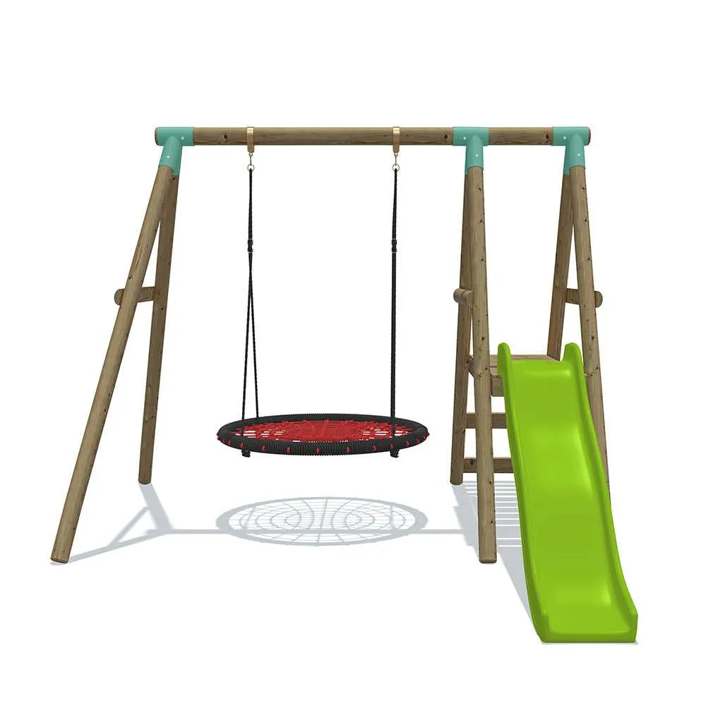 Go Wild Wooden Swing & Slide Set Plus 120cm Round Nest