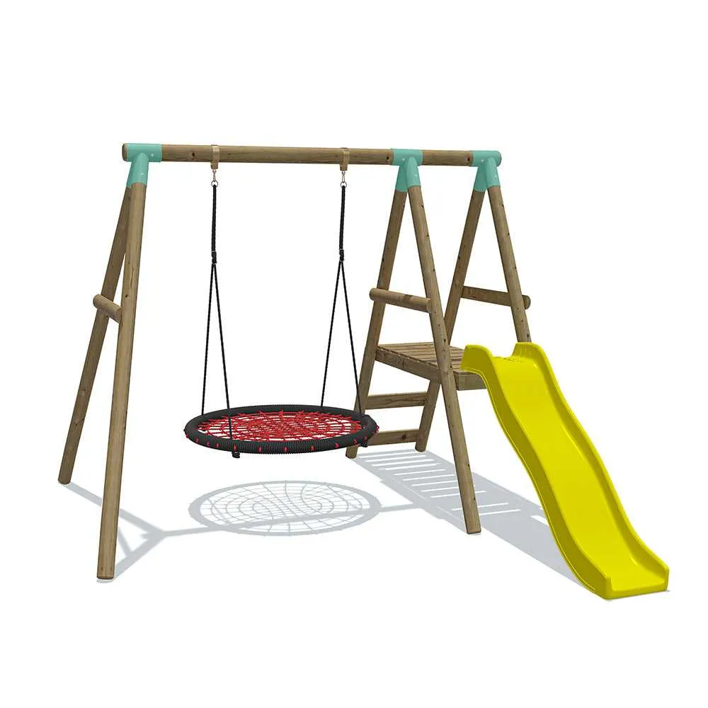 Go Wild Wooden Swing & Slide Set Plus 120cm Round Nest