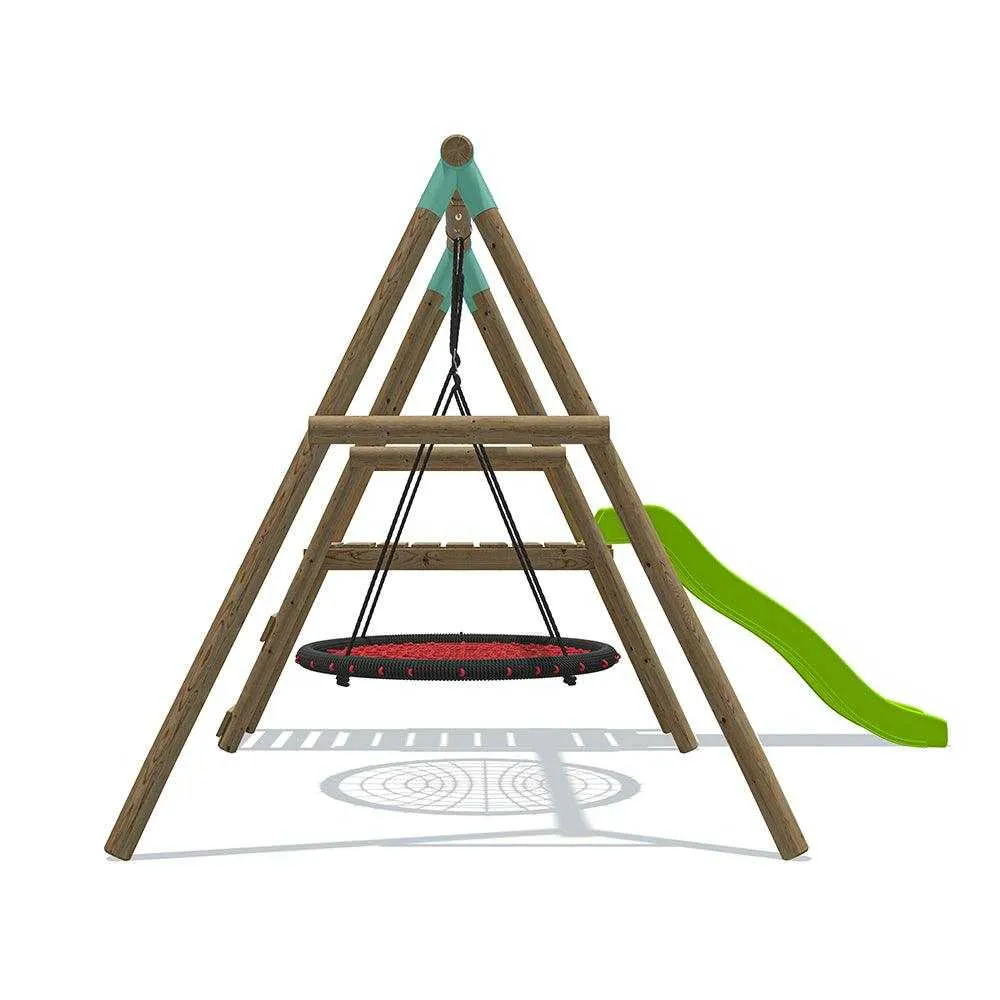 Go Wild Wooden Swing & Slide Set Plus 120cm Round Nest