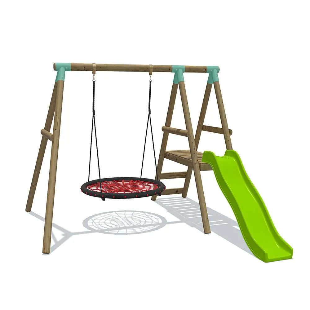 Go Wild Wooden Swing & Slide Set Plus 120cm Round Nest