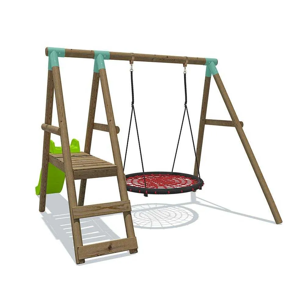Go Wild Wooden Swing & Slide Set Plus 120cm Round Nest