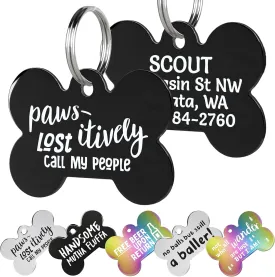 GoTags Stainless Steel Dog Tag, Pawsitively Lost Funny Design, Personalized Pet Tags Stainless Steel with Cute Custom Design, for Dogs and Cats, Engraved on Both Sides, Made in USA, Bone