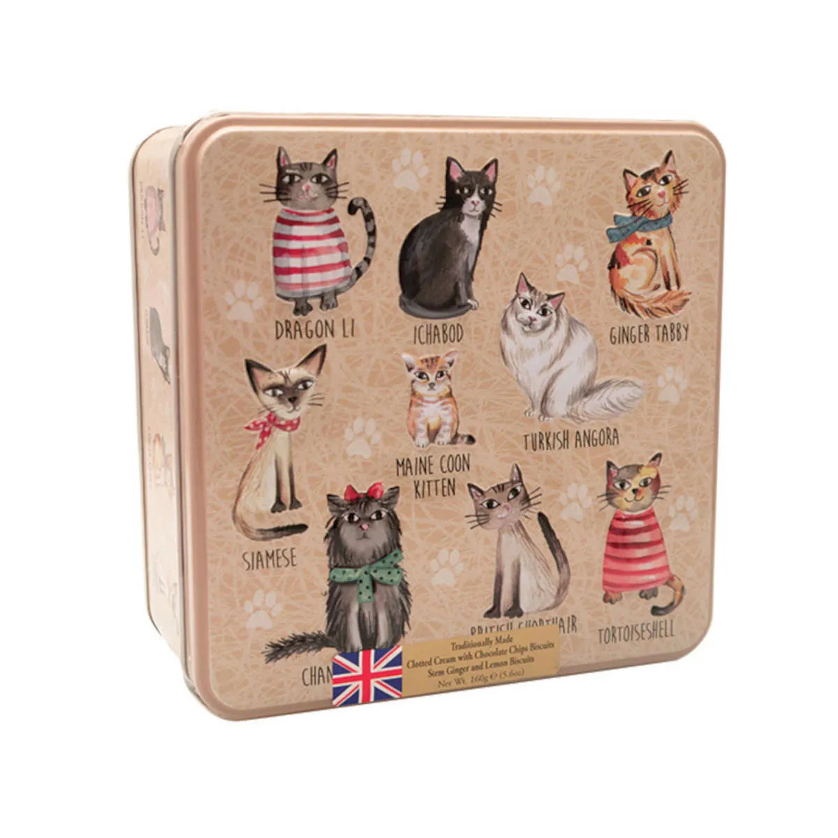 Grandma Wild's Embossed Cats in Jumpers Square Biscuits Tin 160g