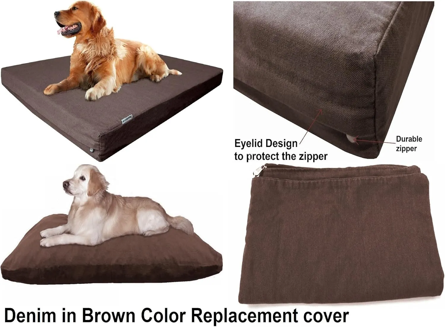 Heavy Duty Chocolate Brown Denim Jean Dog Pet Bed External Cover - Replacement Cover only - 6 Sizes : Small Medium, Large, XL, XXL and XXXL (35"X20"X4")