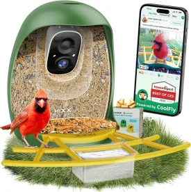 HIXX Smart Bird Feeder with Camera, Lifetime Free AI Identify Birds, Solar-Powered 2K HD Live Camera Video Birds Feeder for Outdoors with Color Night Vision for Bird Lovers Gifts (Green)