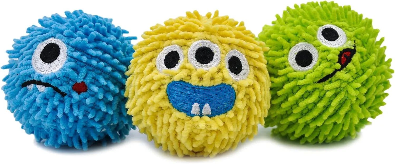 HugSmart Pet  Spiky Monster Dog Balls (3-Pack) | Plush Squeaky Ball for Dogs, Small, Medium Breeds No Stuffing, Interactive Fetch, Squeaky Dog Toys for Aggressive Chewers, Designed in Canada