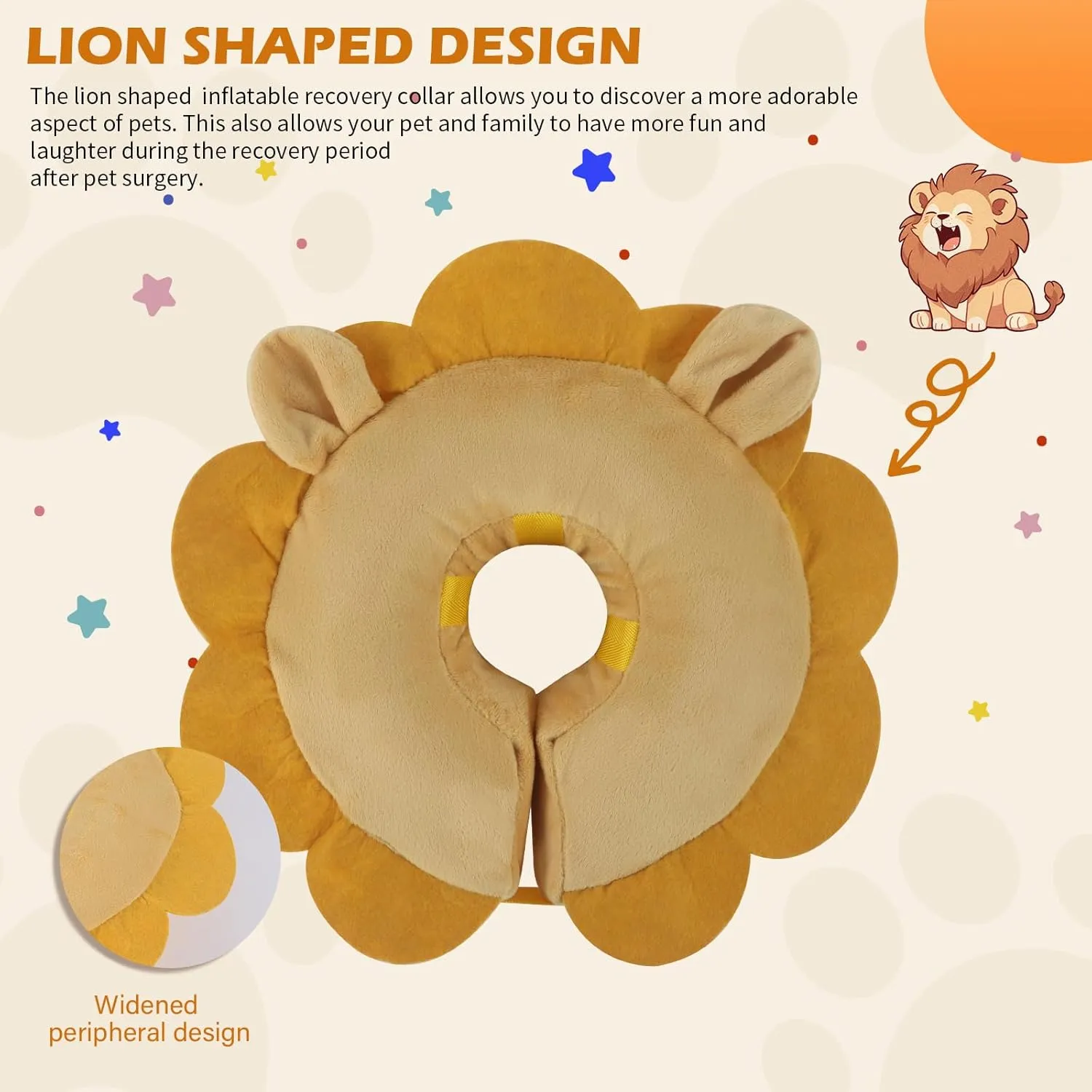 IEUUMLER Inflatable Recovery Dog Collar, Protective Donut Cone, Adjustable Soft Collar for Dog and Cat After Surgery Prevent from Biting & Scratching EU002 - Brown Lion L