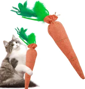 Interactive Carrot Catnip Toys for Indoor Cats to Keep Them Busy, Soft Linen Kicker Toys for Kittens, Interactive Cat Feather Toys for Kitten Kicking, Teething, Exercise (1 PCS)