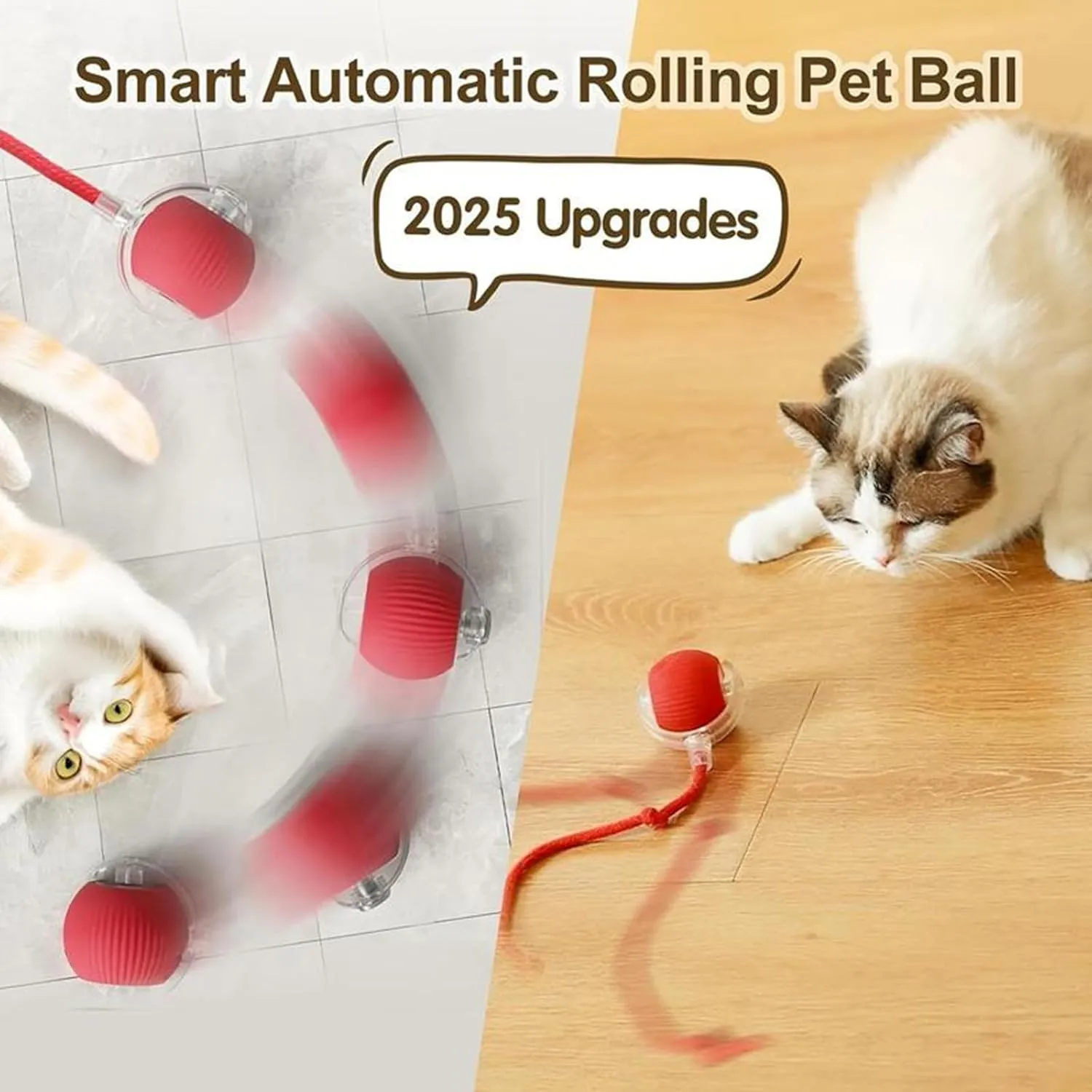 Interactive Cat Toys Ball, Newly Upgraded Automatic with Elastic Tail Rope and USB Charging. Stimulates Hunting Instincts and Promotes Exercise. Interactive Cat Toys for Bored Indoor Adult Cats