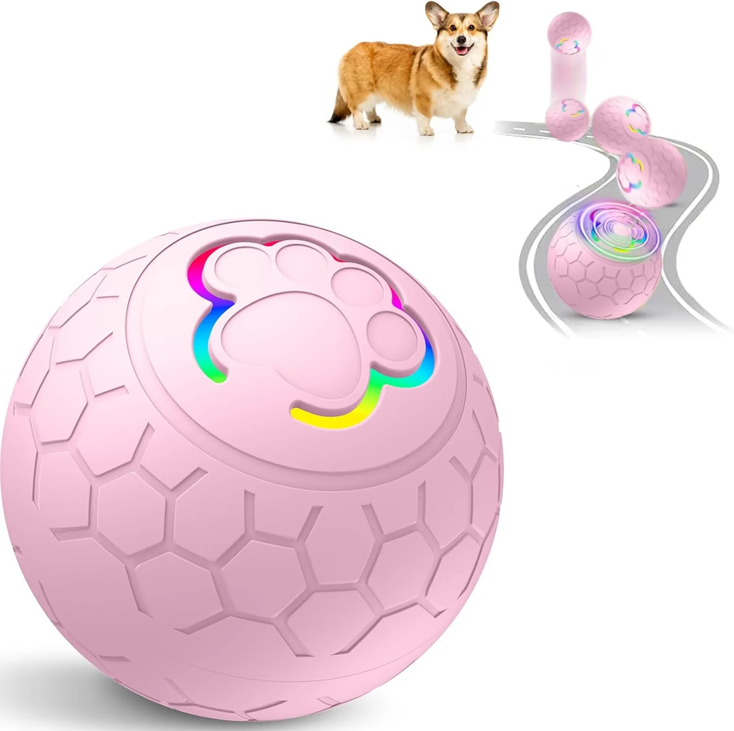 Interactive Dog Ball Motion Activated - 2.2" Sturdy Active Roling Ball for Dogs for Puppy/Small/Medium Dogs, USB Rechargeable, Pink