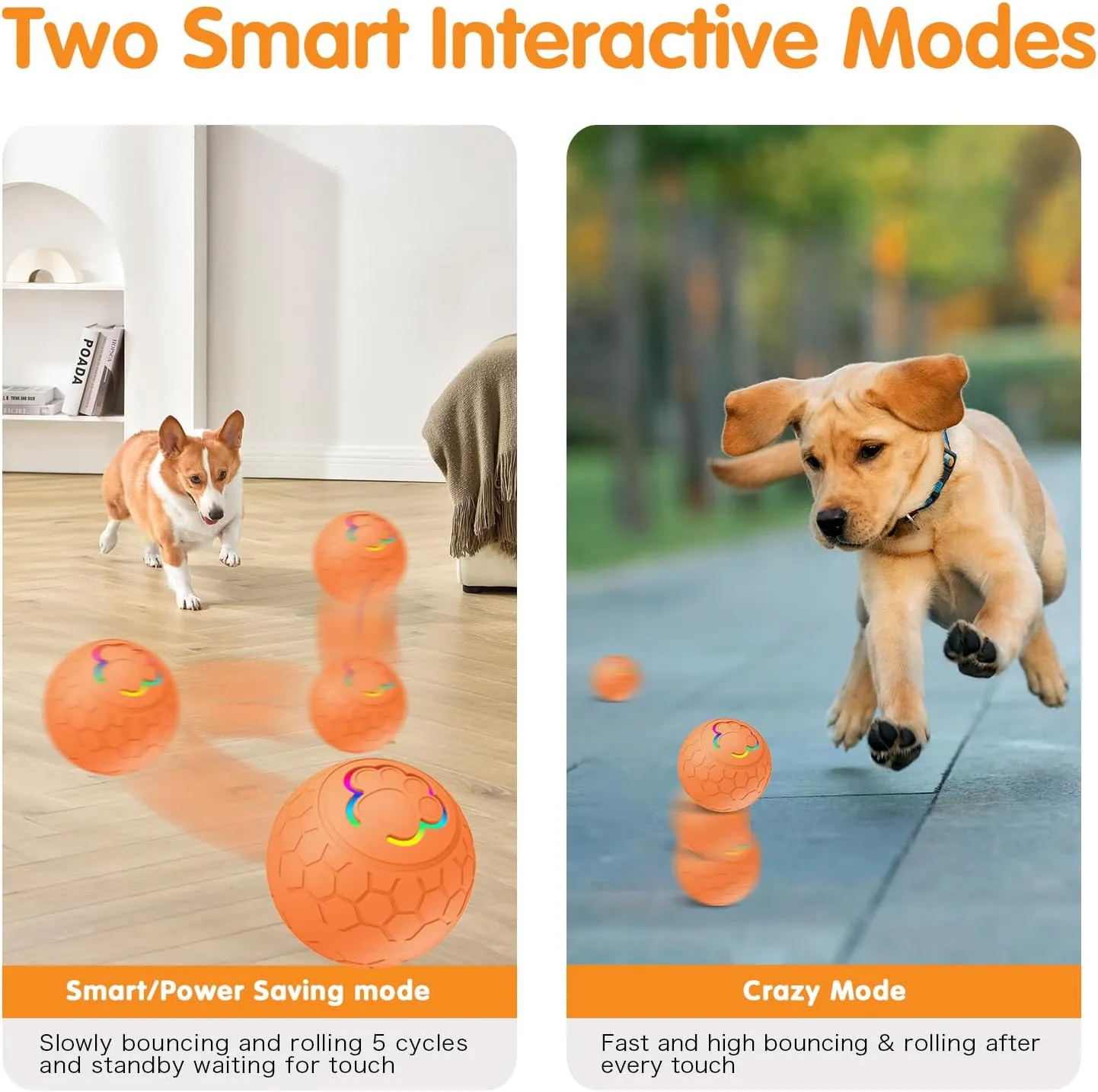 Interactive Dog Ball Motion Activated - 2.2" Sturdy Interactive Dog Toys for Puppy/Small/Medium Dogs, Active Rolling Ball for Dogs