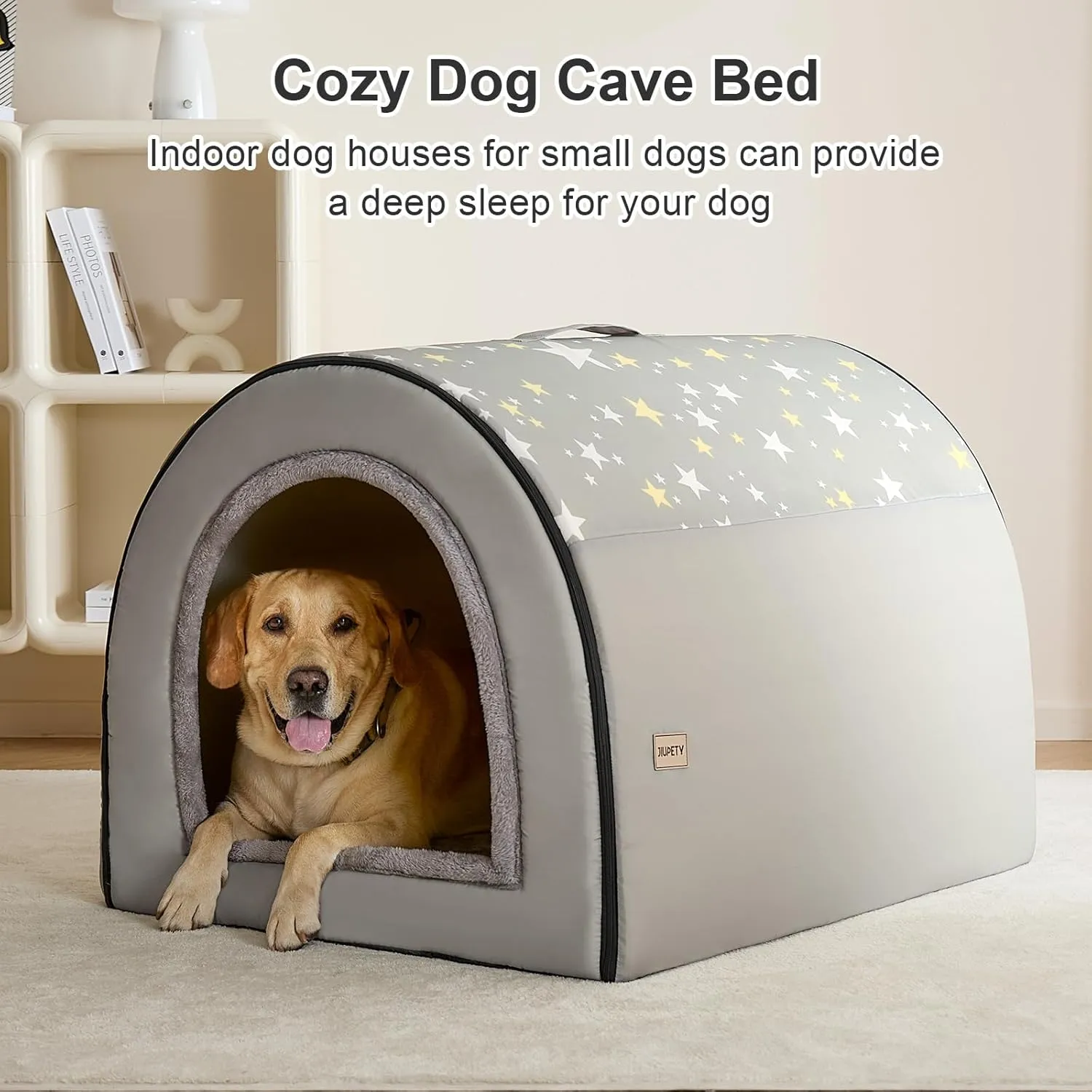 Jiupety 2 in 1 Dog House Indoor, Comfy Cave Bed Covered Dog Bed, Portable House for Large Dogs, 3XL(39"32"28"), Up to 90 Lb, Grey