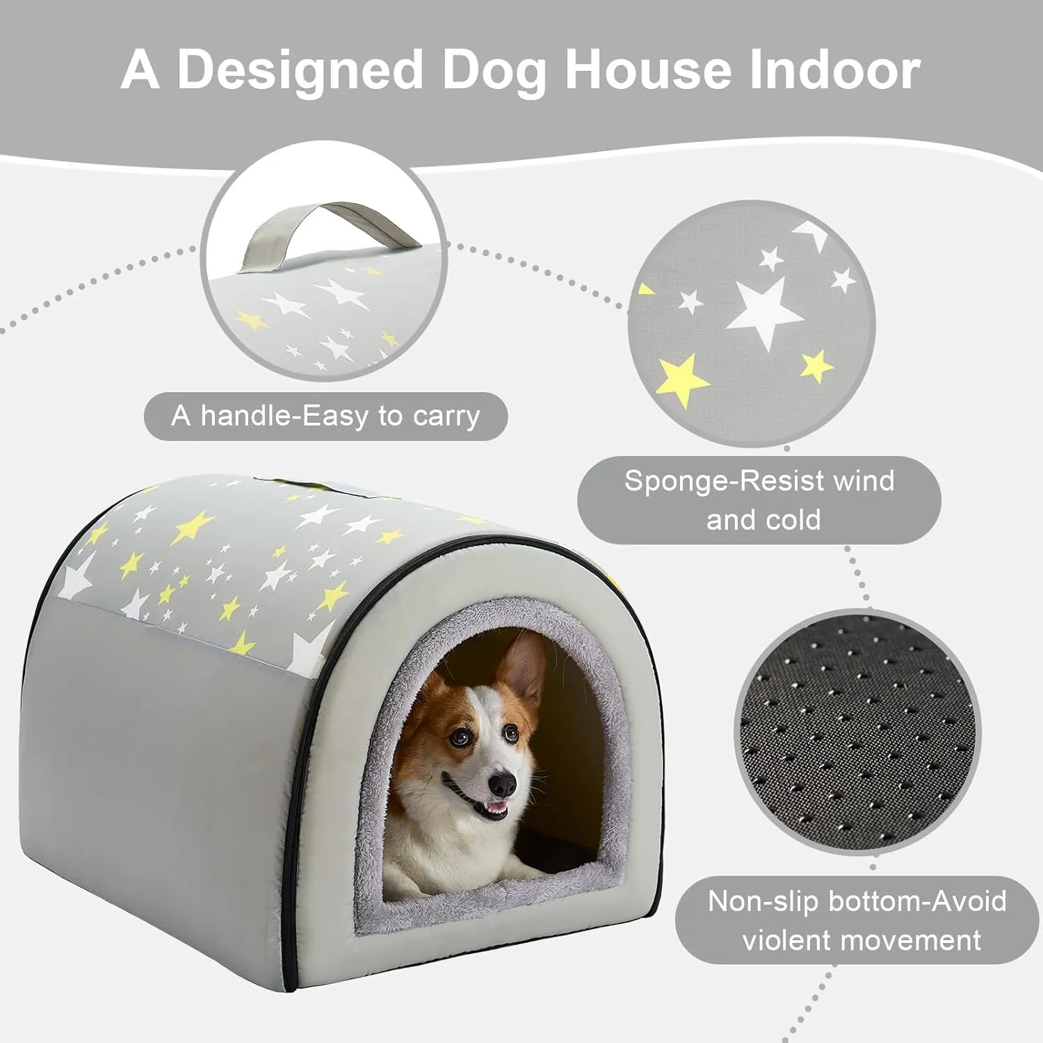 Jiupety 2 in 1 Dog House Indoor, Comfy Cave Bed Covered Dog Bed, Portable House for Large Dogs, 3XL(39"32"28"), Up to 90 Lb, Grey