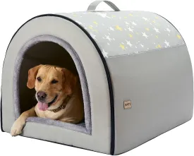 Jiupety 2 in 1 Dog House Indoor, Comfy Cave Bed Covered Dog Bed, Portable House for Large Dogs, 3XL(39"32"28"), Up to 90 Lb, Grey