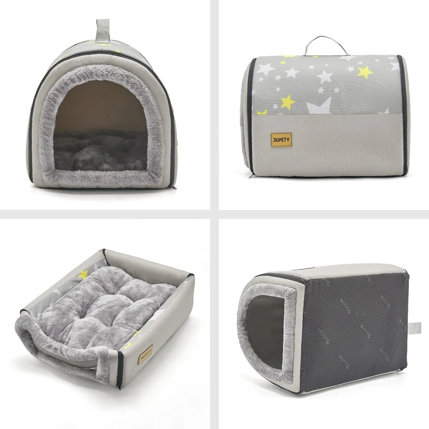Jiupety Indoor Dog House, 2 in 1 Portable Foldable House Bed with Cover, Pet Tent & Cave Bed for Cats and Small Dogs, M(18"14"13"), Up to 11 Lb, Grey