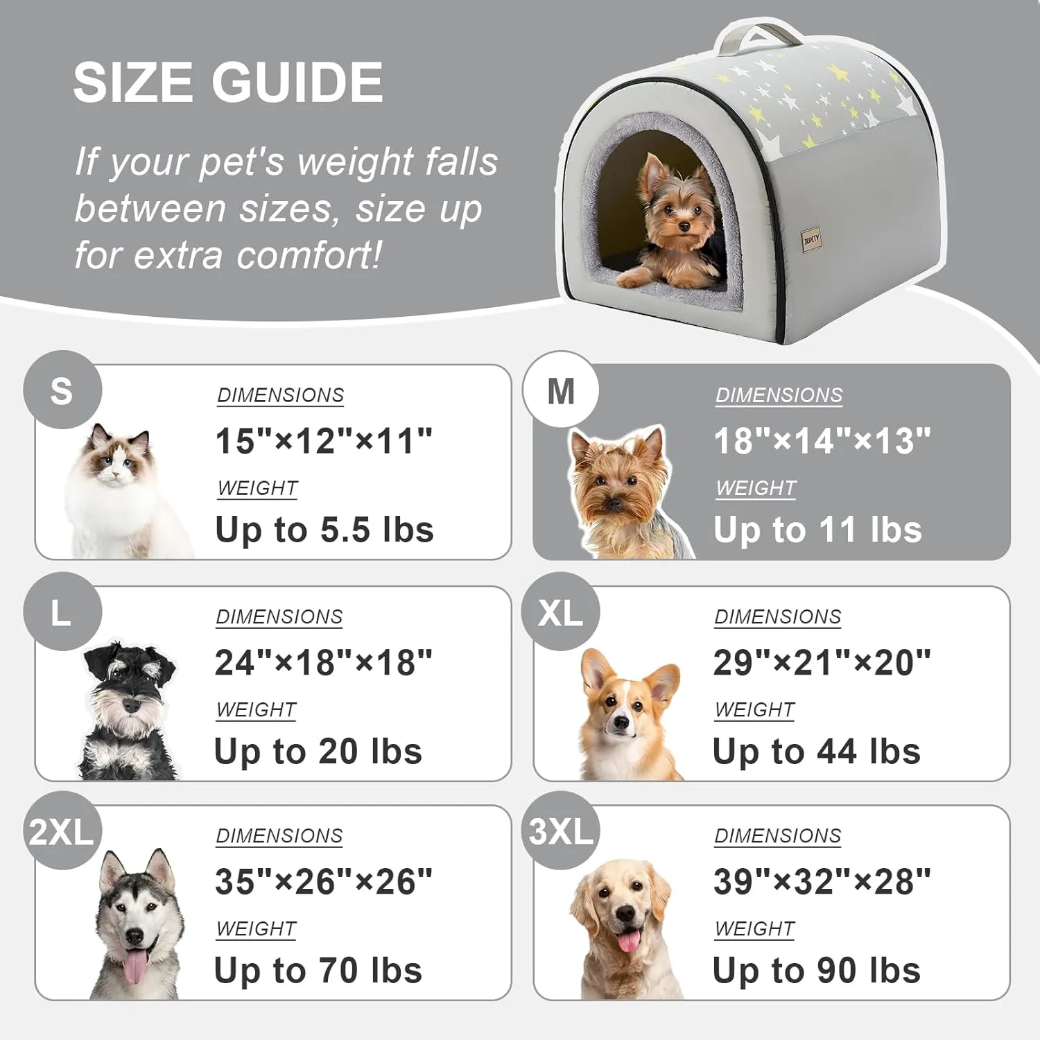 Jiupety Indoor Dog House, 2 in 1 Portable Foldable House Bed with Cover, Pet Tent & Cave Bed for Cats and Small Dogs, M(18"14"13"), Up to 11 Lb, Grey