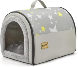 Jiupety Indoor Dog House, 2 in 1 Portable Foldable House Bed with Cover, Pet Tent & Cave Bed for Cats and Small Dogs, M(18"14"13"), Up to 11 Lb, Grey