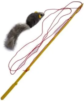 Kats'N Us Cat Fishing Pole Wand with Real Rabbit Fur Mouse Toy - Interactive, Durable Rattle Mouse Cat Toy, Design for Indoor Cats, Natural Gray