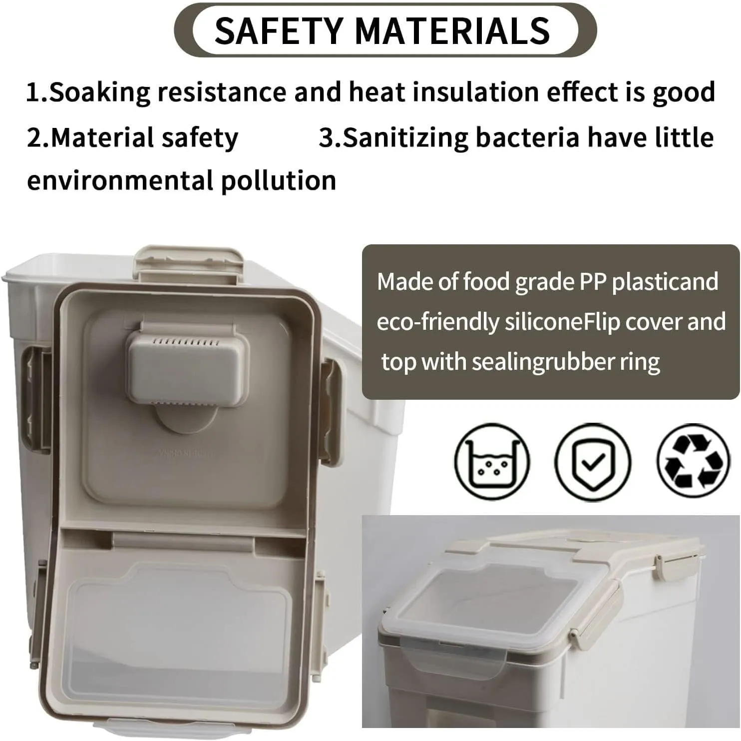 Large Flour Storage Container Bin 25lb,4 Pack Airtight Rice Storage Containers with Wheels Seal Locking Lid BPA Free with Measuring Cup,Scoop for Flour, Rice, Grain, Dry Food - Grey