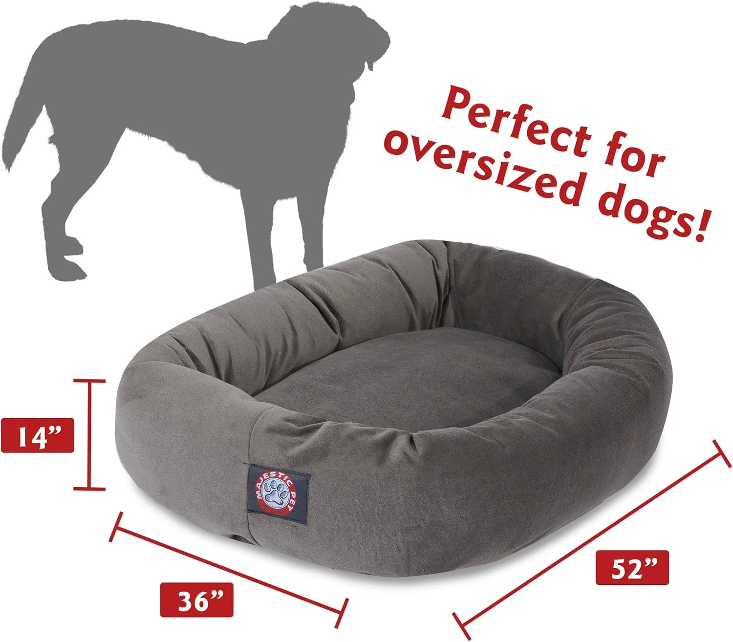Majestic Pet 52 Inch Suede Calming Dog Bed Washable  Cozy Soft Round Dog Bed with Spine Support for Dogs to Rest their Head - Fluffy Donut Dog Bed 52x35x11 (Inch) - Round Pet Bed X- Large  Stone