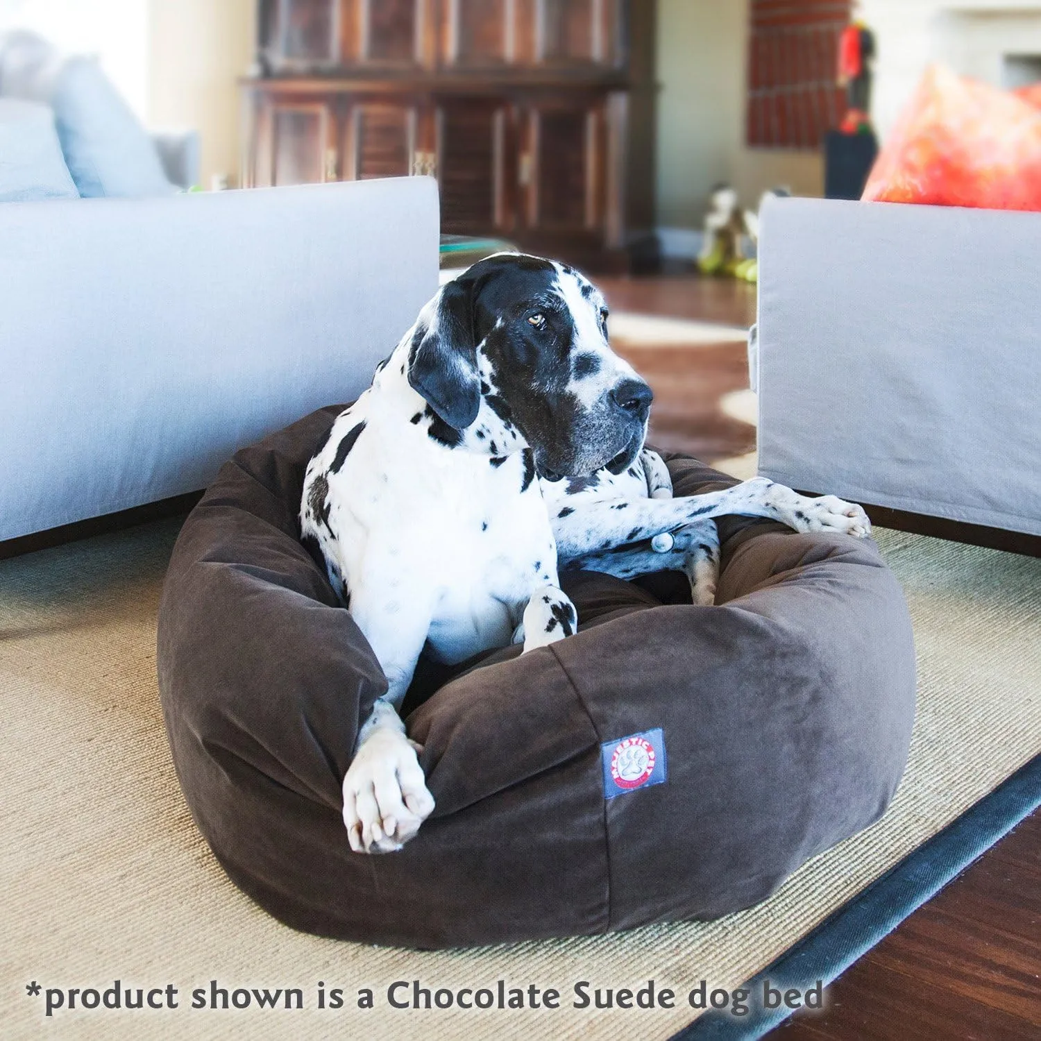 Majestic Pet 52 Inch Suede Calming Dog Bed Washable  Cozy Soft Round Dog Bed with Spine Support for Dogs to Rest their Head - Fluffy Donut Dog Bed 52x35x11 (Inch) - Round Pet Bed X- Large  Stone