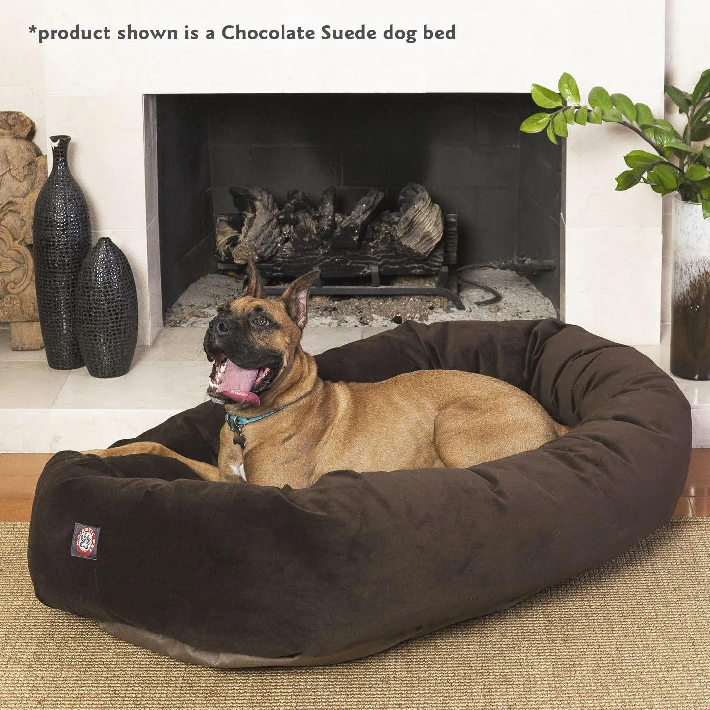 Majestic Pet 52 Inch Suede Calming Dog Bed Washable  Cozy Soft Round Dog Bed with Spine Support for Dogs to Rest their Head - Fluffy Donut Dog Bed 52x35x11 (Inch) - Round Pet Bed X- Large  Stone
