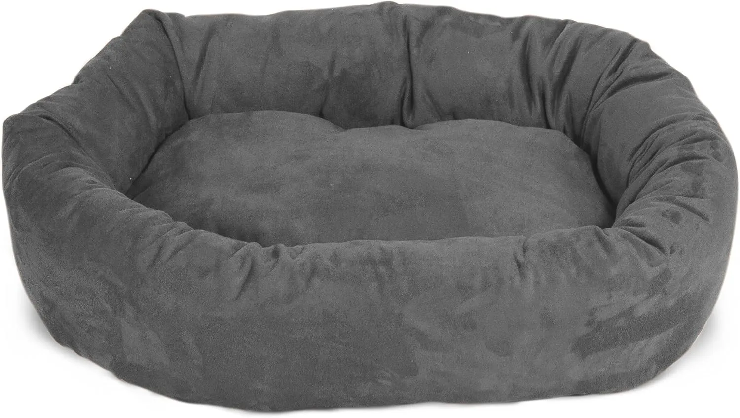 Majestic Pet 52 Inch Suede Calming Dog Bed Washable  Cozy Soft Round Dog Bed with Spine Support for Dogs to Rest their Head - Fluffy Donut Dog Bed 52x35x11 (Inch) - Round Pet Bed X- Large  Stone