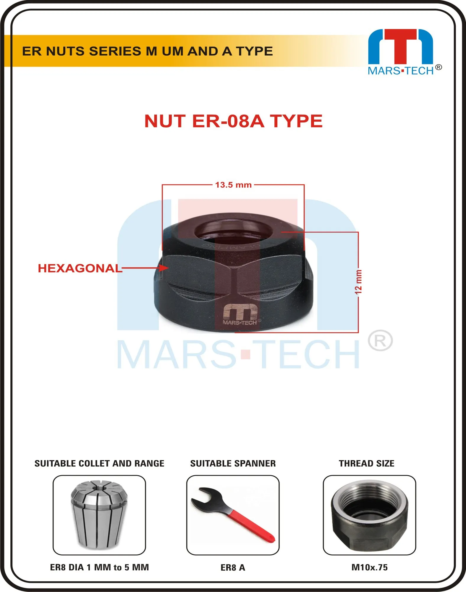MARS-TECH ER8 NUT ER8 M/A pack of 1