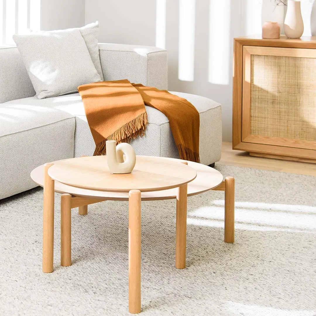 Nest Of Holloway Wooden Round Coffee Table - Natural