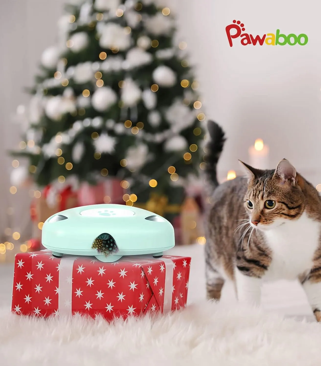 Pawaboo Interactive Cat Toys, Automatic Cat Exercise Teaser Toy with 3 Replacement Rotating Feathers, Automatic Electronic Rotating Teaser Kitten Toy for Indoor Cats, Kitty, Pet - Lake Blue