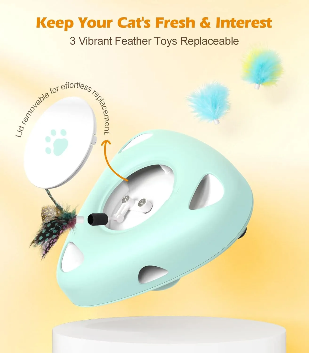 Pawaboo Interactive Cat Toys, Automatic Cat Exercise Teaser Toy with 3 Replacement Rotating Feathers, Automatic Electronic Rotating Teaser Kitten Toy for Indoor Cats, Kitty, Pet - Lake Blue
