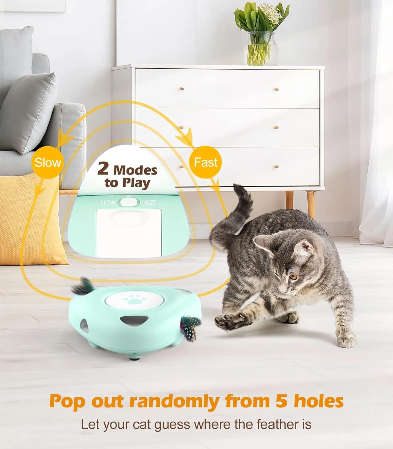 Pawaboo Interactive Cat Toys, Automatic Cat Exercise Teaser Toy with 3 Replacement Rotating Feathers, Automatic Electronic Rotating Teaser Kitten Toy for Indoor Cats, Kitty, Pet - Lake Blue