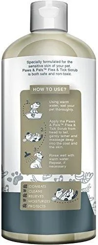 Paws & Pals Flea and Tick Shampoo-Conditioner Scrub for Dogs & Cats - Moisurizes, Deodorizes, Detangles Fur Coat (Flea & Tick), 20 FL oz